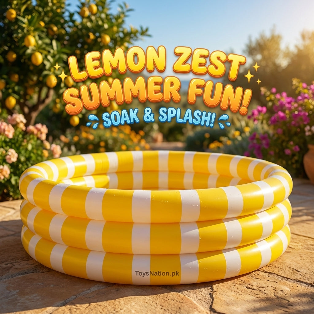 Yellow Stripe 3-Ring Inflatable Kids Pool | Lemon Zest Splash Pool for Toddlers & Children