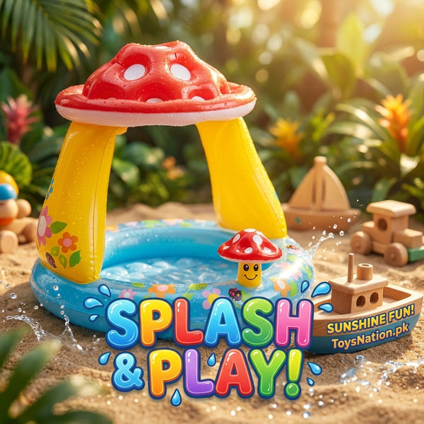 Mushroom Canopy Inflatable Baby Pool | Shaded Splash Pool with Sun Shade for Babies & Toddlers