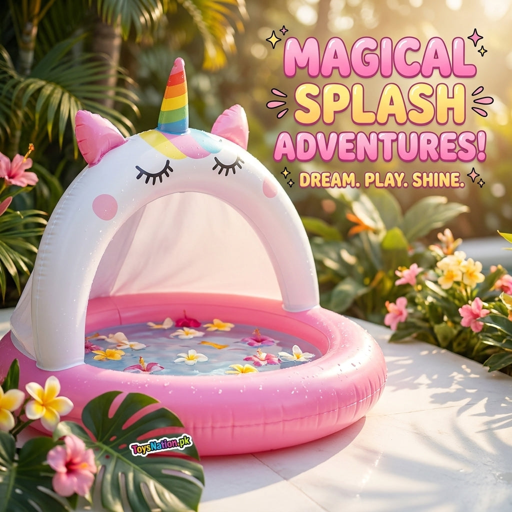 Unicorn Canopy Inflatable Baby Pool | Magical Pink Splash Pool for Babies & Toddlers