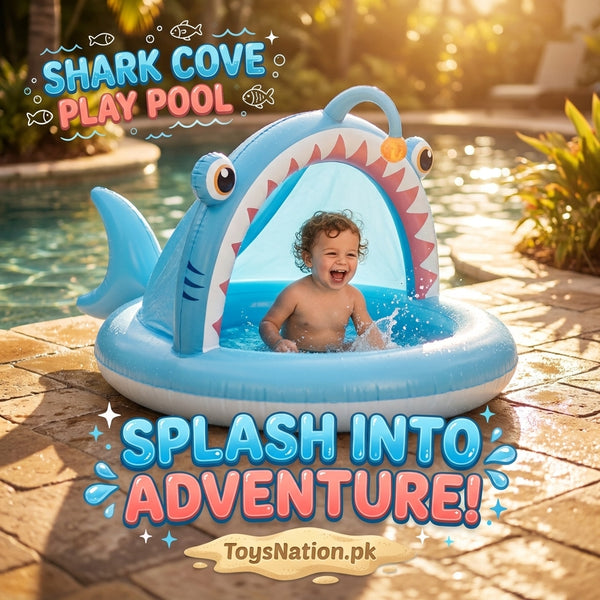 Shark Cove Inflatable Baby Pool | Shark Mouth Canopy Splash Pool for Babies & Toddlers