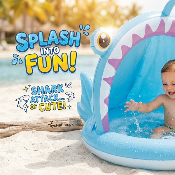 Shark Cove Inflatable Baby Pool | Shark Mouth Canopy Splash Pool for Babies & Toddlers