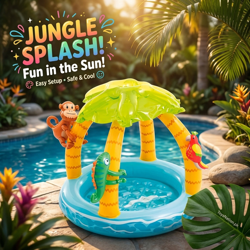 Jungle Adventure Inflatable Baby Pool | Palm Tree Canopy Splash Pool for Babies & Toddlers
