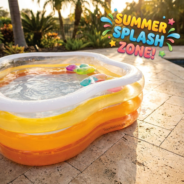Sunset Orange Large Inflatable Family Pool | Rectangular Outdoor Swimming Pool for Kids & Adults