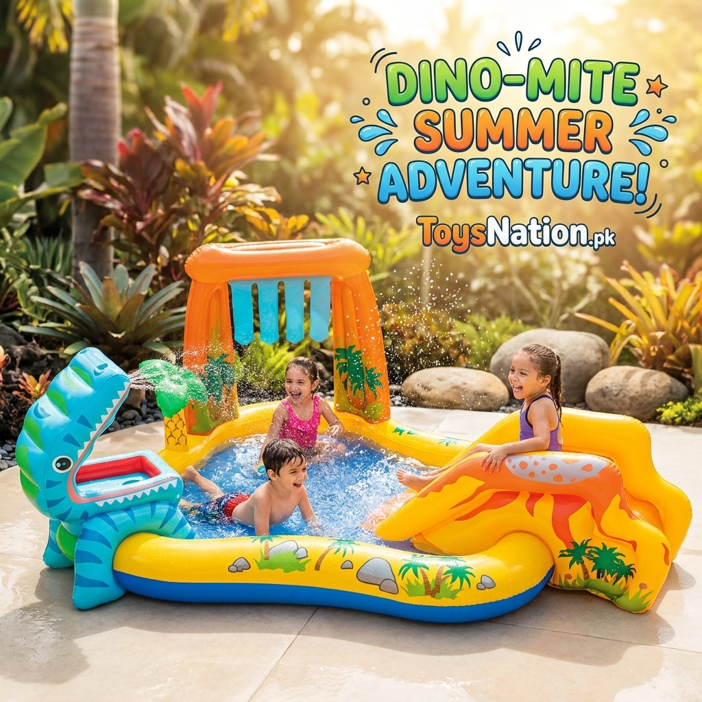 Dino-Mite Inflatable Water Park Play Center | Giant T-Rex Sprinkler, Volcano Slide & Splash Pool for Kids