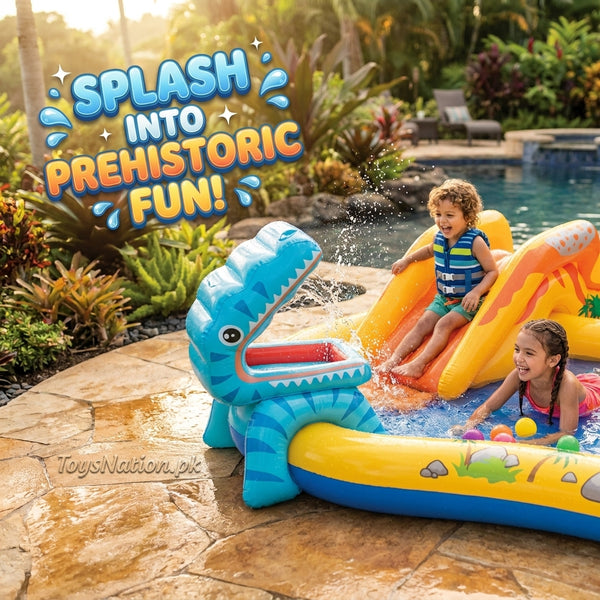 Dino-Mite Inflatable Water Park Play Center | Giant T-Rex Sprinkler, Volcano Slide & Splash Pool for Kids