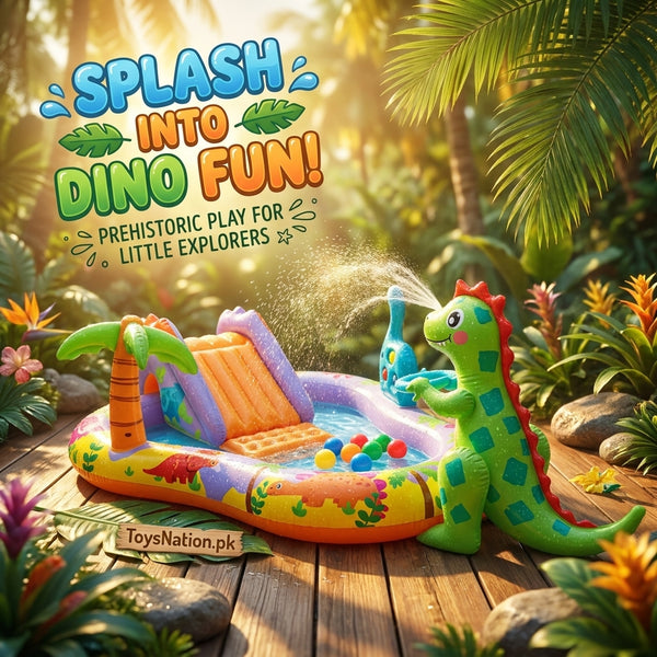 Dinosaur Splash & Slide Inflatable Play Center | Water Park with Dino Sprinkler & Palm Tree for Kids