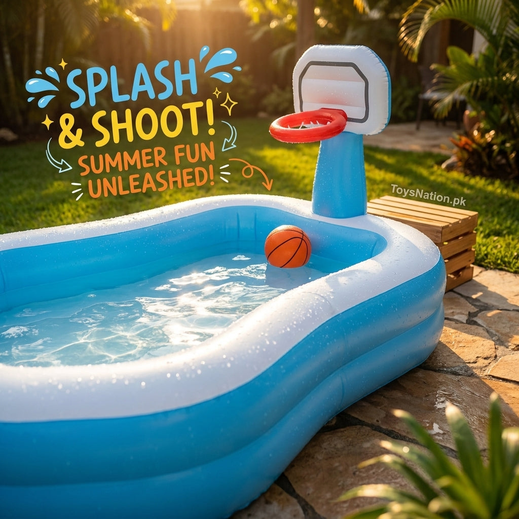 Splash & Shoot Inflatable Pool with Basketball Hoop | Rectangular Kids & Family Fun Zone Swimming Pool Secondary image