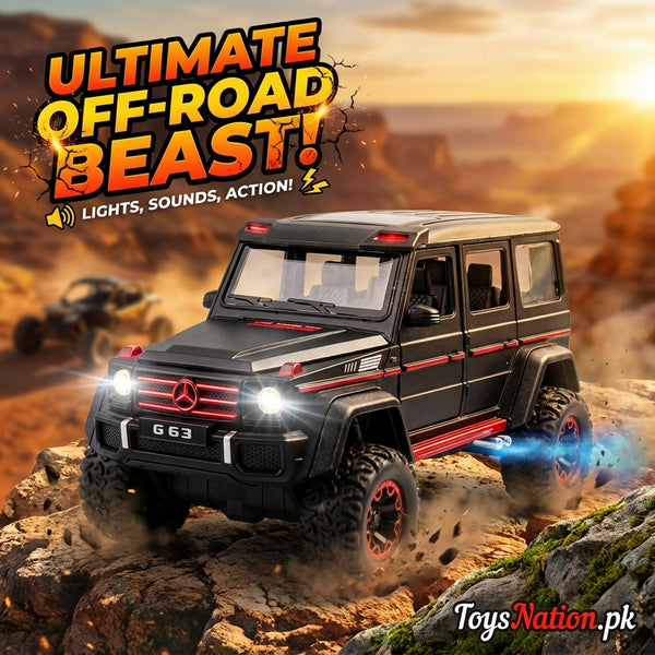 1:24 Mercedes G63 AMG Off-Road Beast Diecast Model Car | LED Lights, Engine Sound & Opening Doors Scale Model