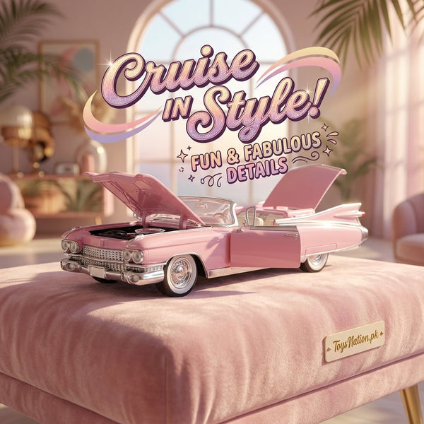 1:24 Classic Caddy Charm 1959 Cadillac Convertible Diecast Model | Pullback Power, Lights, Sound & Opening Doors