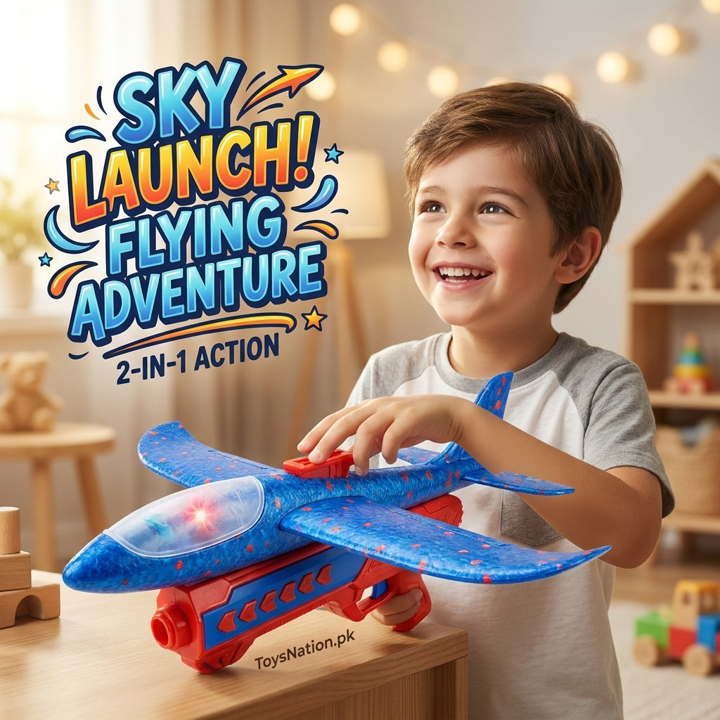 Sky Launch Flying Adventure 2-in-1 Foam Glider Plane | LED Light Catapult Launcher Aircraft Toy for Boys 3+ Main image
