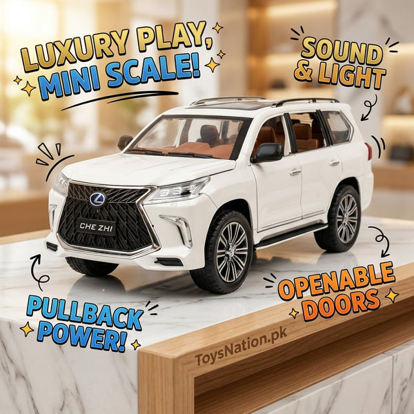1:24 Luxury Diecast Lexus LX570 Toy Car – Pullback Power, LED Lights, Engine Sound & Openable Doors