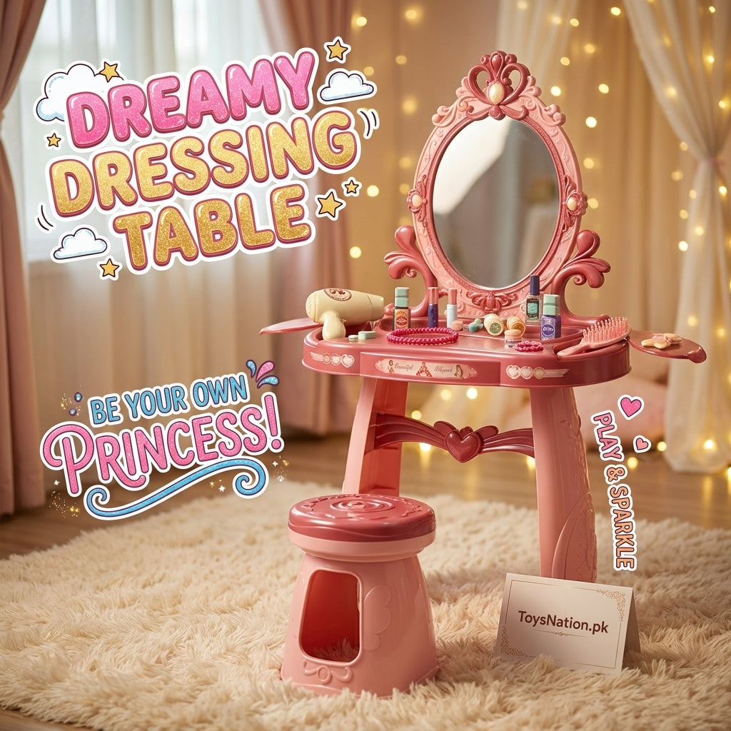 Princess Vanity Table Toy Set with Oval Mirror, Stool & Accessories