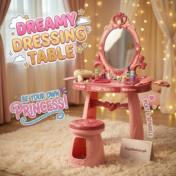 Princess Vanity Table Toy Set with Oval Mirror, Stool & Accessories