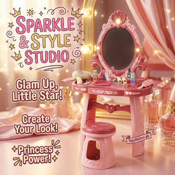 Princess Vanity Table Toy Set with Oval Mirror, Stool & Accessories