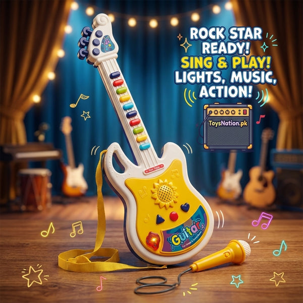 Rock Star Kids Guitar Toy with Microphone – Lights, Music & Sounds