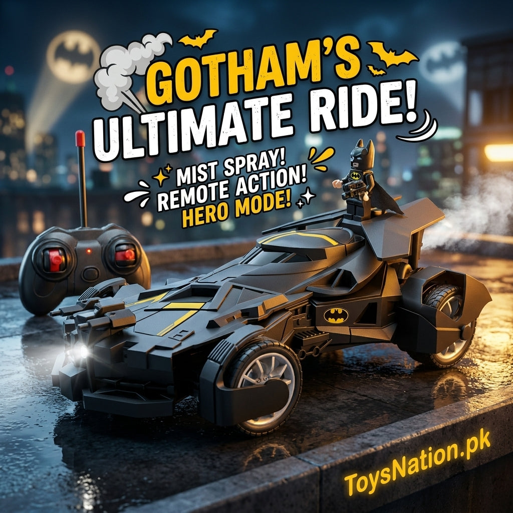 Batman Batmobile RC Car with Mist Spray, LED Lights & Batman Figure – Hero Mode