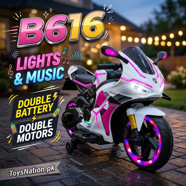 Kids Electric Ride-On Sport Motorcycle with Double Motors, Lights & Music