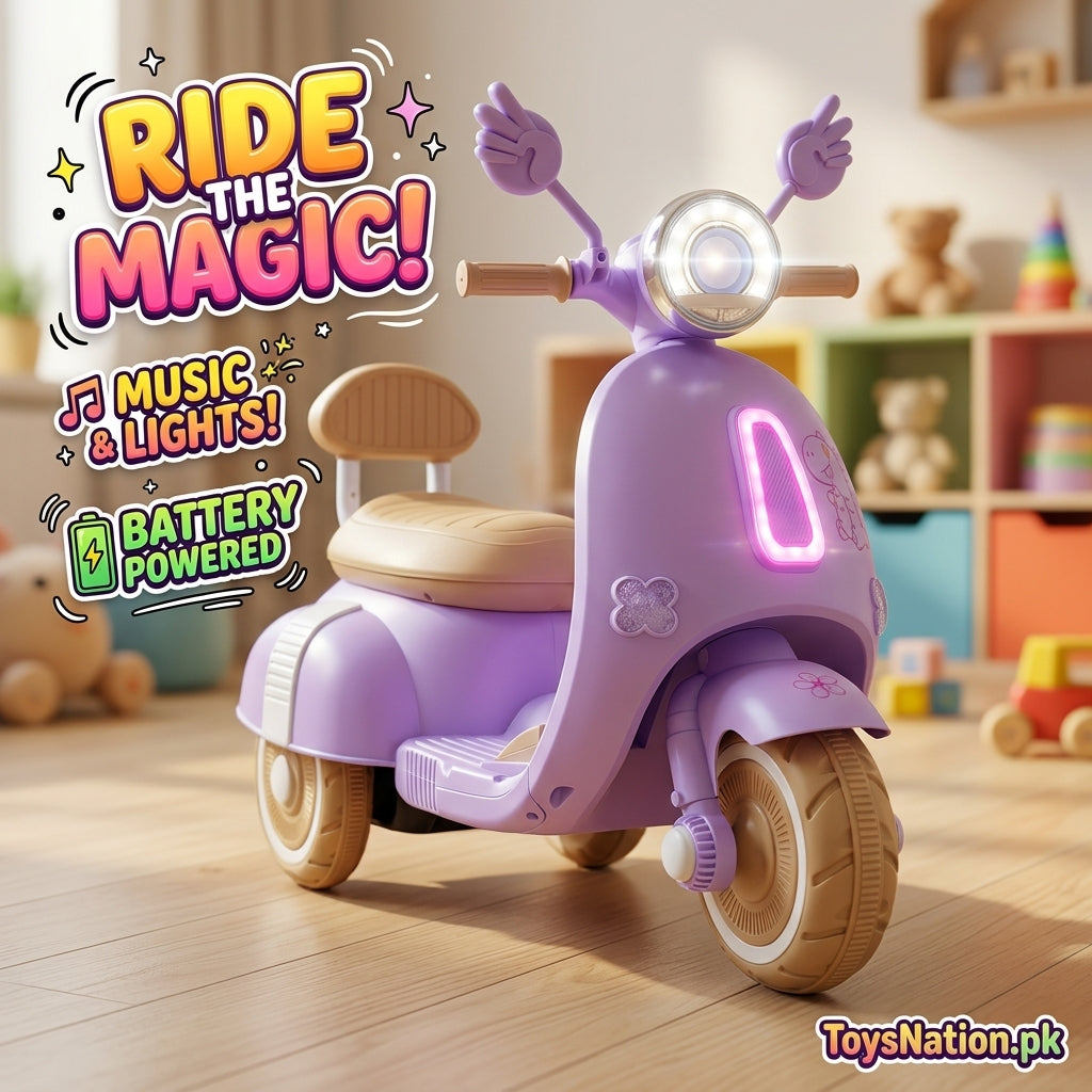 Kids Electric Ride-On Retro Scooter with Music & LED Lights, Purple