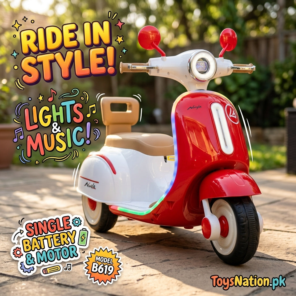 Kids Mini Ride-On Retro Scooter with Lights & Music