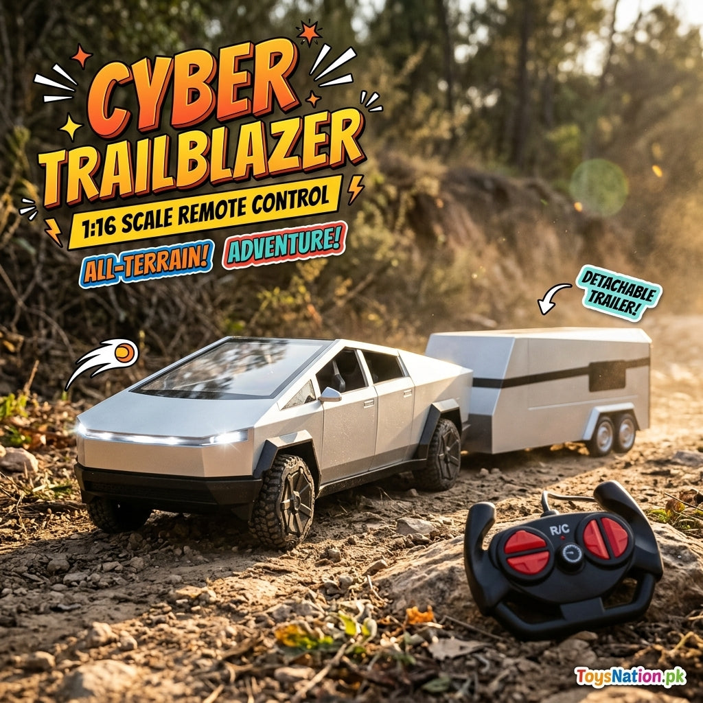 1:16 Scale Cyber-Style Remote Control Pickup Truck with Detachable Trailer