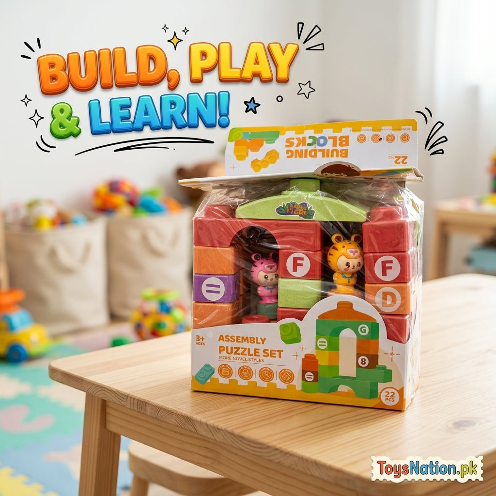 22-Piece Colourful Building Blocks Set with Animal Figures & Learning Blocks