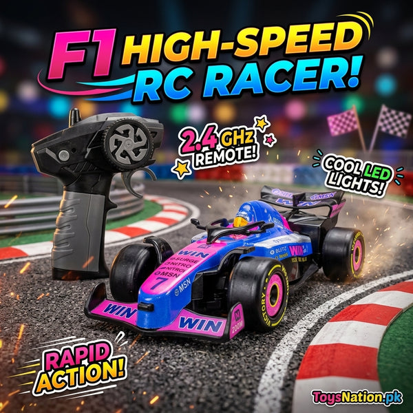 Formula-Style Remote Control Racing Car with 2.4GHz Controller & LED Lights