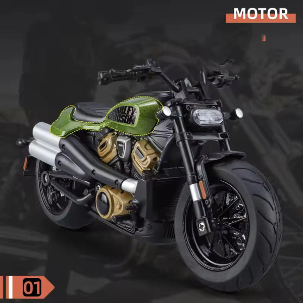 1:12 Scale Harley-Davidson Die-Cast Motorcycle Model - Alloy Collectible with Rubber Tires