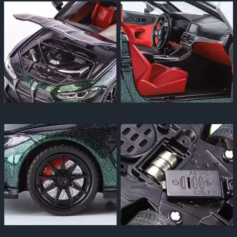 1:24 Scale BMW M4 Die-Cast Model - Alloy Sports Car with LED Lights & Pull-Back Action