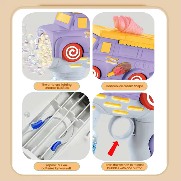 Ice Cream Bubble Gun for Kids - Automatic Bubble Blower Toy