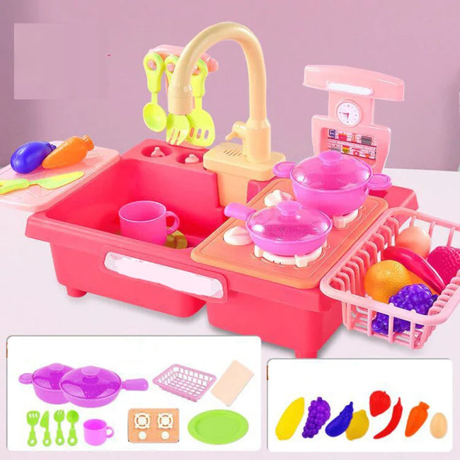 Kids Battery-Operated Kitchen Playset - Home Kitchen Sink with Real Water & Accessories Main Image