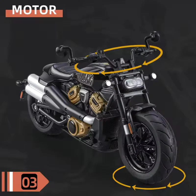 1:12 Scale Harley-Davidson Die-Cast Motorcycle Model - Alloy Collectible with Rubber Tires