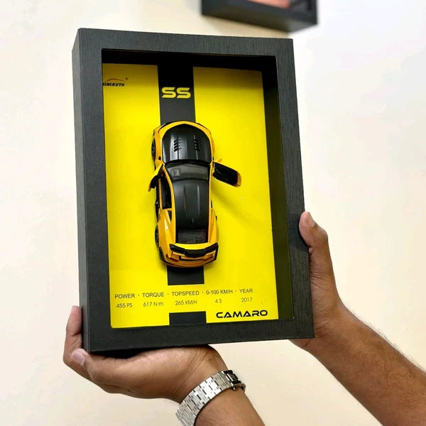 1:32 Scale Chevrolet Camaro Die-Cast Model - Muscle Car with 3D Wooden Frame Display Hover Image