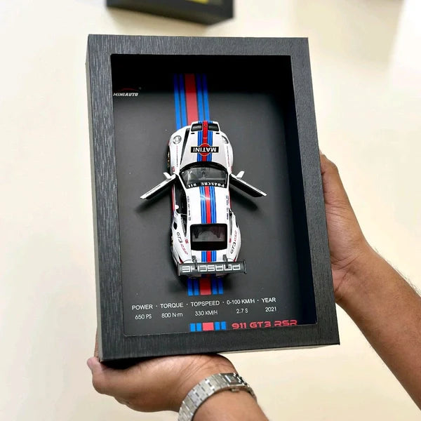 1:32 Scale Porsche Die-Cast Model Car - Sports Car with 3D Wooden Frame Display