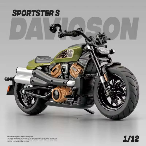 1:12 Scale Harley-Davidson Die-Cast Motorcycle Model - Alloy Collectible with Rubber Tires