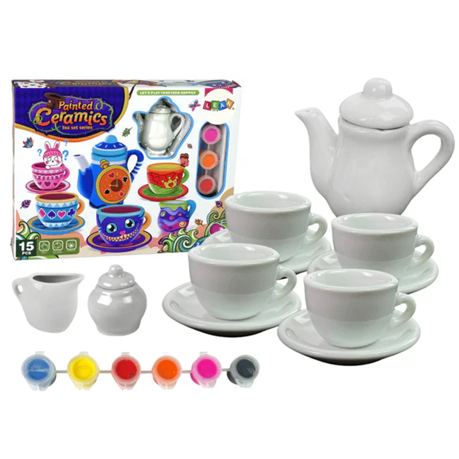 Ceramics Painted Tea Set - Kids Pretend Play Tea Party Set