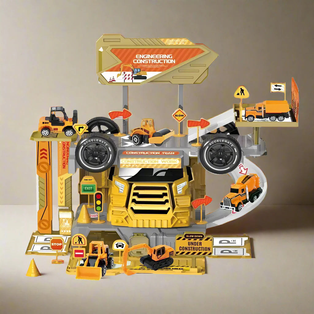 DIY 2-in-1 Construction Truck Track Set - 46-Piece Multi-Level Parking Toy with Cars Main image