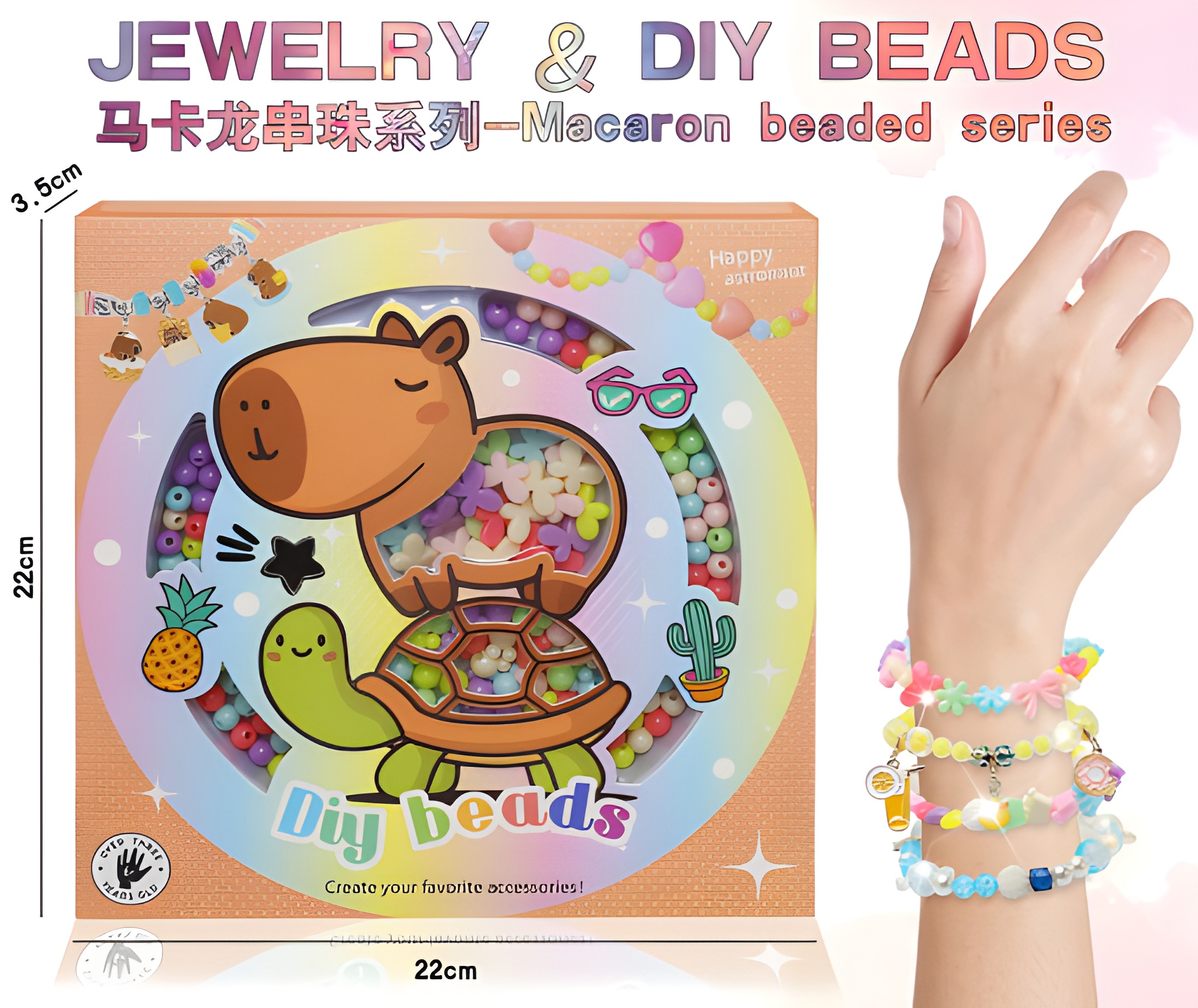 Girls DIY Bead Set - Macaron Series Jewelry Making Kit with Pastel Beads