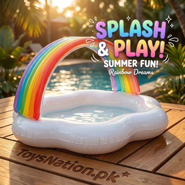Rainbow Cloud Inflatable Baby Pool | Arch Canopy Splash Pool for Babies & Toddlers