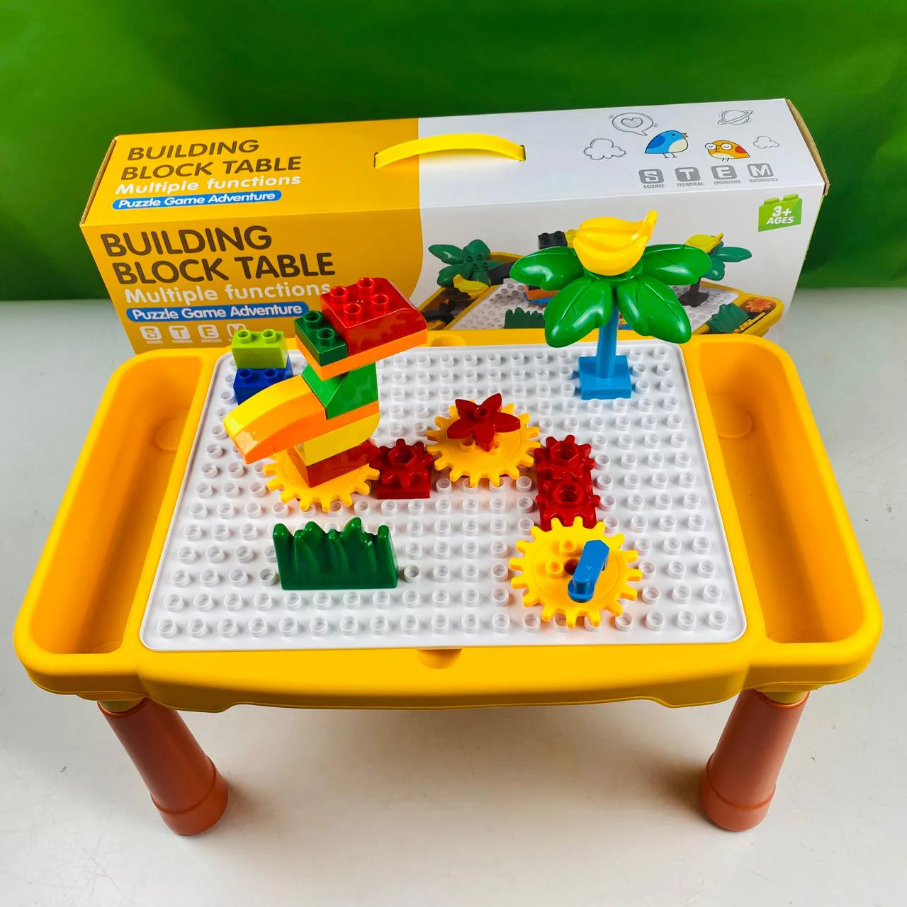 Kids Building Block Activity Table - 3-in-1 Play Table with Puzzle Board