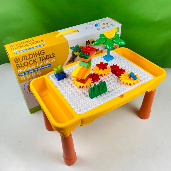 Kids Building Block Activity Table - 3-in-1 Play Table with Puzzle Board