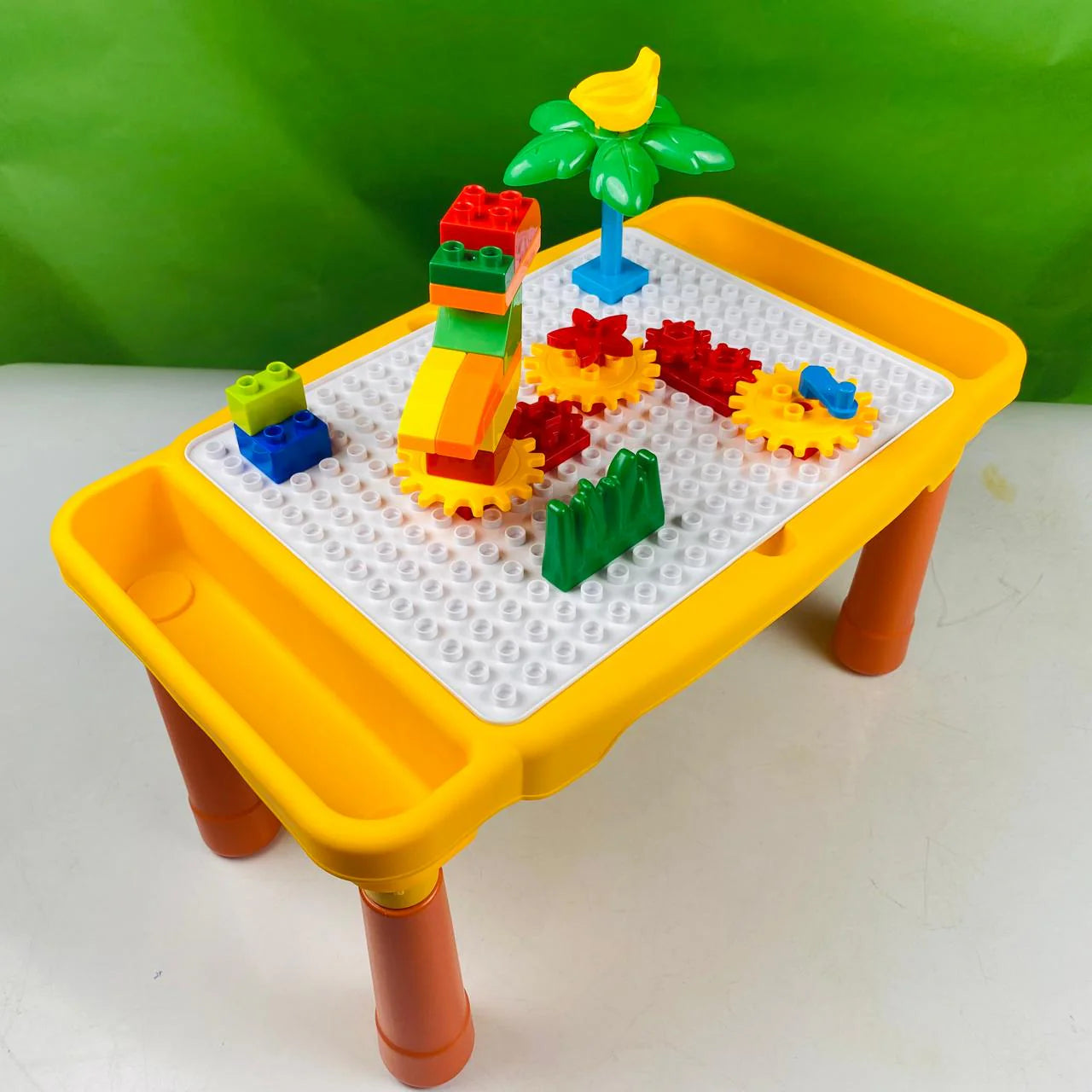 Kids Building Block Activity Table - 3-in-1 Play Table with Puzzle Board
