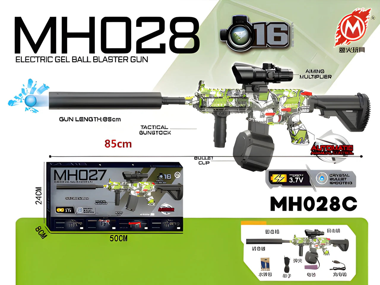 Electric Gel Ball Blaster Gun - 85cm Water Orbeez Shooter with Scope & Rechargeable Battery