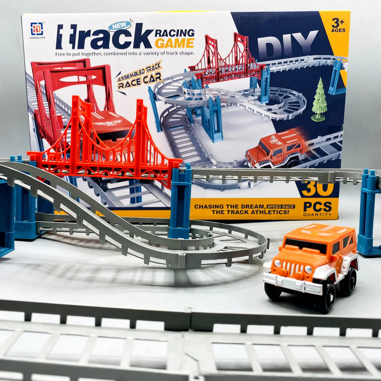 30-Piece Urban Jeep Track Set - Motorized Off-Road Racing Track with Vehicle