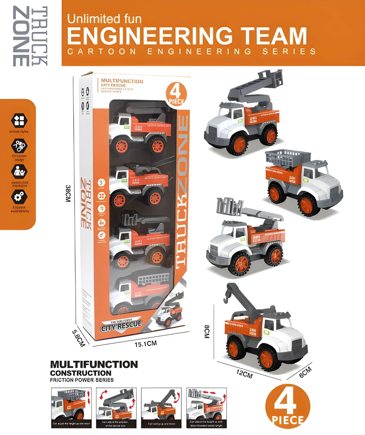 Engineering Mini Pull-Back Trucks - 4-Pack Construction Vehicle Set for Kids Main image