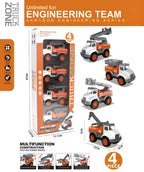 Engineering Mini Pull-Back Trucks - 4-Pack Construction Vehicle Set for Kids