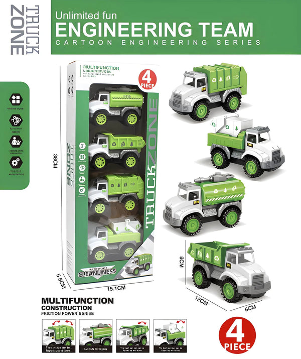 Engineering Mini Pull-Back Trucks - 4-Pack Construction Vehicle Set for Kids