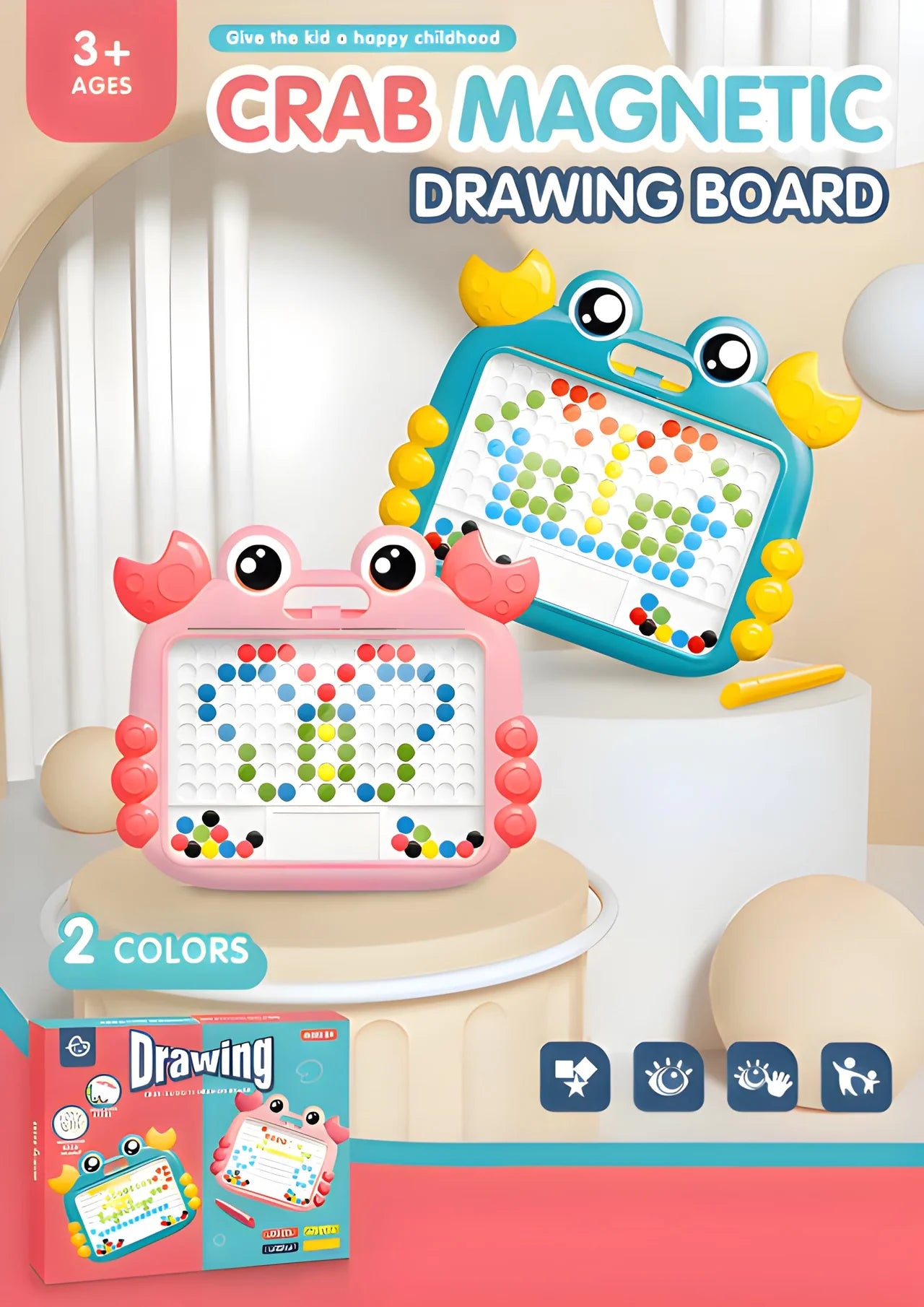 Crab Magnetic Drawing Board - Kids Doodle Board with Pen