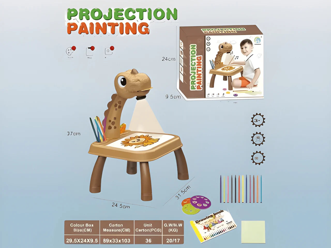 Kids Projector Drawing Desk - Giraffe Style Art Table with 24 Patterns & Accessories Main image