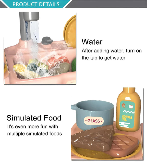 Kids Vegetable Washing Table - Pretend Play Kitchen Sink with Water Flow for Kids