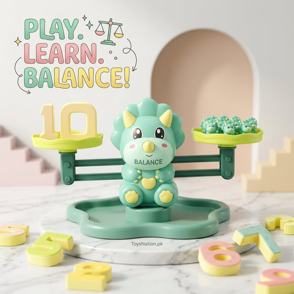 Dino Balance Math Learning Toy | Triceratops Number Scale with Counting Figures & Numbers for Kids